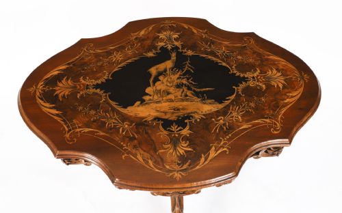 fig 2. Antique Swiss Walnut Marquetry Occasional Table 19th C