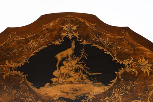 fig 3. Antique Swiss Walnut Marquetry Occasional Table 19th C