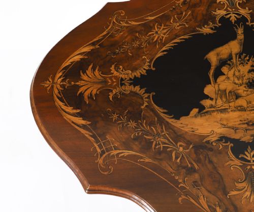 fig 4. Antique Swiss Walnut Marquetry Occasional Table 19th C