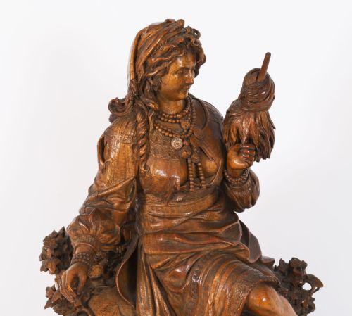 ANTIQUE SWISS 'BLACK FOREST' CARVED LINDEN WOOD CLOCK BY BERGEN CO 19TH C - ADDITIONAL PHOTO 3