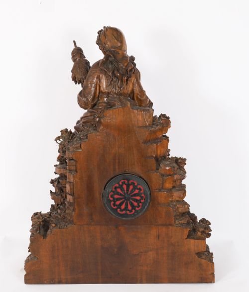 ANTIQUE SWISS 'BLACK FOREST' CARVED LINDEN WOOD CLOCK BY BERGEN CO 19TH C - ADDITIONAL PHOTO 7