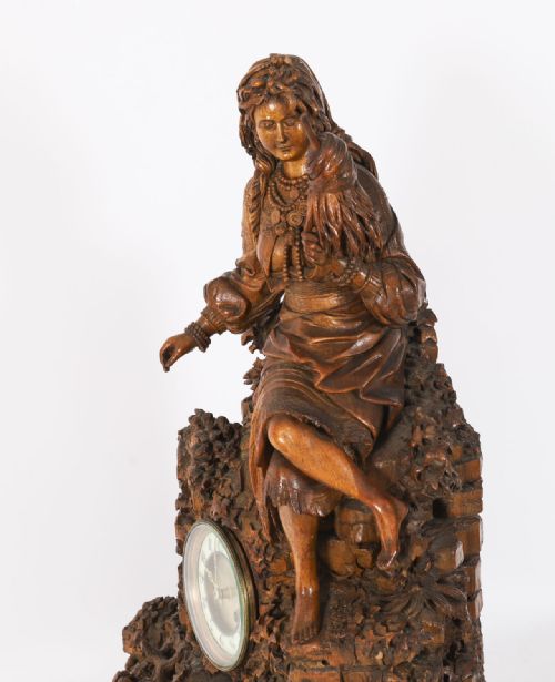 ANTIQUE SWISS 'BLACK FOREST' CARVED LINDEN WOOD CLOCK BY BERGEN CO 19TH C - ADDITIONAL PHOTO 14