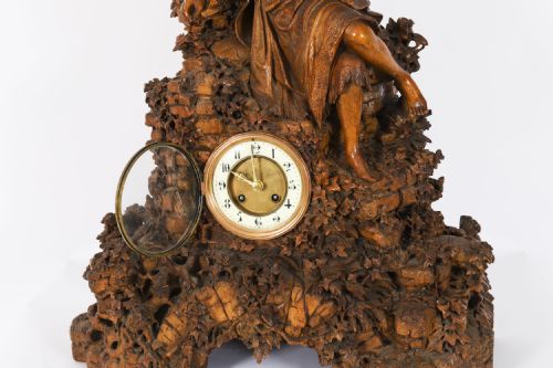 ANTIQUE SWISS 'BLACK FOREST' CARVED LINDEN WOOD CLOCK BY BERGEN CO 19TH C - ADDITIONAL PHOTO 15