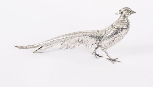fig 1. Antique Pair German 830 Silver Pheasants 19th Century