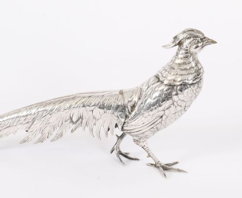 fig 2. Antique Pair German 830 Silver Pheasants 19th Century