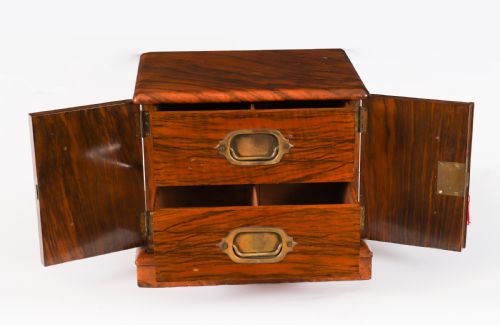 ANTIQUE VICTORIAN BURR WALNUT CIGAR HUMIDOR COLLECTORS CABINET C1870 19TH C - ADDITIONAL PHOTO 2