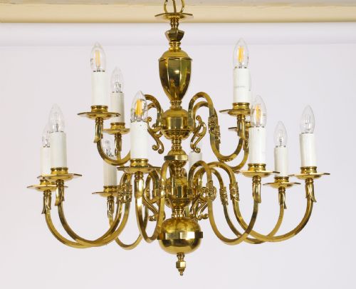 fig 1. Antique Dutch Renaissance Brass Two-tier Chandelier Circa 1920