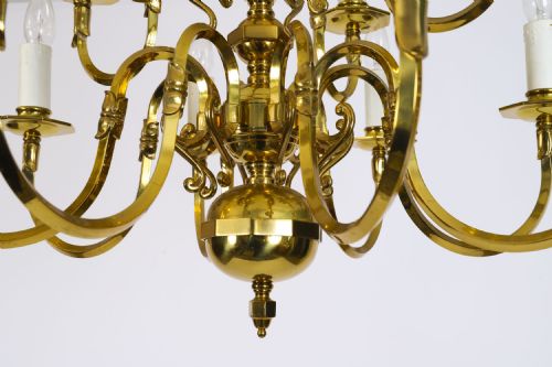 fig 1. Antique Pair Dutch Renaissance Brass Two-tier Chandeliers Circa 1920