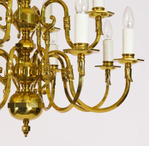fig 3. Antique Pair Dutch Renaissance Brass Two-tier Chandeliers Circa 1920