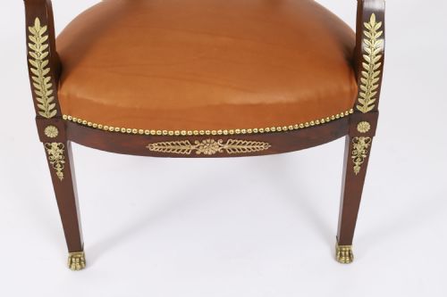 ANTIQUE FRENCH EMPIRE REVIVAL ORMOLU MOUNTED ARMCHAIR 19TH C - ADDITIONAL PHOTO 7