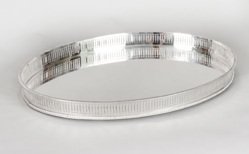 fig 1. Antique Victorian Oval Silver Plated Gallery Tray 20th Century