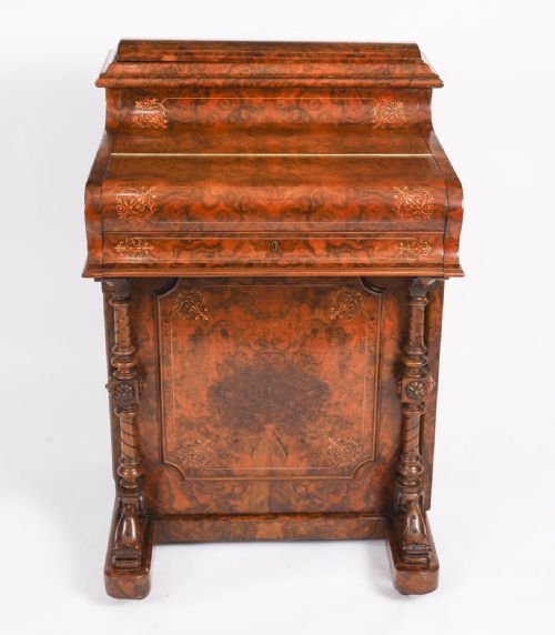 ANTIQUE VICTORIAN BURR WALNUT INLAID POP UP DAVENPORT DESK 19TH C - ADDITIONAL PHOTO 1