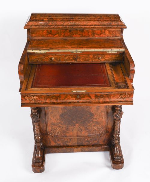 ANTIQUE VICTORIAN BURR WALNUT INLAID POP UP DAVENPORT DESK 19TH C - ADDITIONAL PHOTO 2