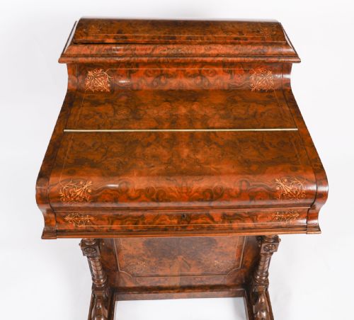 ANTIQUE VICTORIAN BURR WALNUT INLAID POP UP DAVENPORT DESK 19TH C - ADDITIONAL PHOTO 3