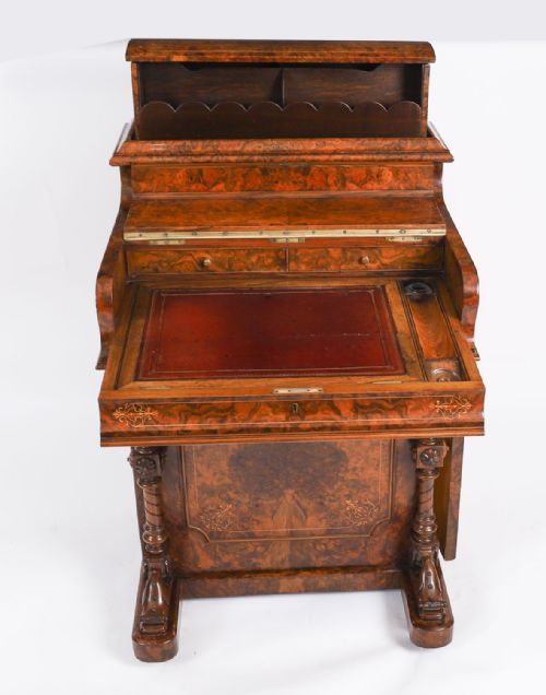 ANTIQUE VICTORIAN BURR WALNUT INLAID POP UP DAVENPORT DESK 19TH C - ADDITIONAL PHOTO 4