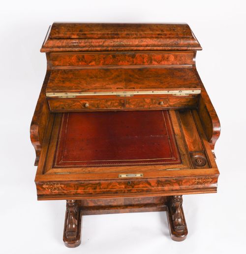 ANTIQUE VICTORIAN BURR WALNUT INLAID POP UP DAVENPORT DESK 19TH C - ADDITIONAL PHOTO 7