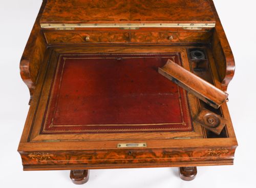 ANTIQUE VICTORIAN BURR WALNUT INLAID POP UP DAVENPORT DESK 19TH C - ADDITIONAL PHOTO 8