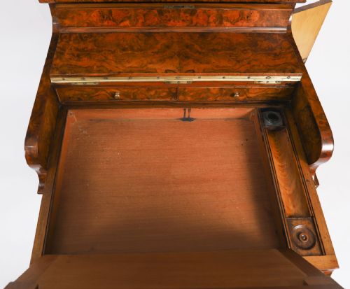 ANTIQUE VICTORIAN BURR WALNUT INLAID POP UP DAVENPORT DESK 19TH C - ADDITIONAL PHOTO 9