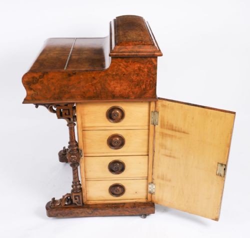 ANTIQUE VICTORIAN BURR WALNUT INLAID POP UP DAVENPORT DESK 19TH C - ADDITIONAL PHOTO 11