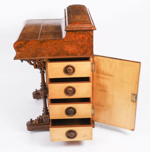 ANTIQUE VICTORIAN BURR WALNUT INLAID POP UP DAVENPORT DESK 19TH C - ADDITIONAL PHOTO 16