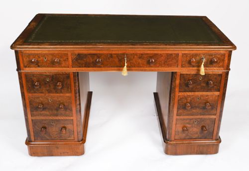 ANTIQUE VICTORIAN BURR WALNUT TWIN PEDESTAL DESK C1860 19TH C - ADDITIONAL PHOTO 1