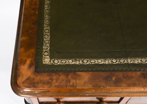 ANTIQUE VICTORIAN BURR WALNUT TWIN PEDESTAL DESK C1860 19TH C - ADDITIONAL PHOTO 2