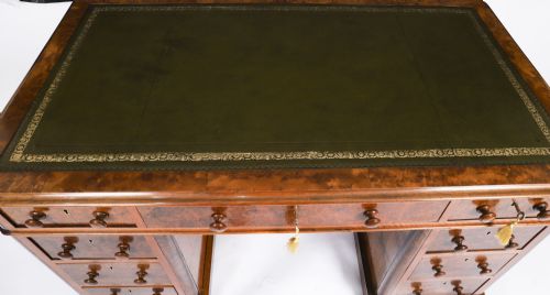 ANTIQUE VICTORIAN BURR WALNUT TWIN PEDESTAL DESK C1860 19TH C - ADDITIONAL PHOTO 4