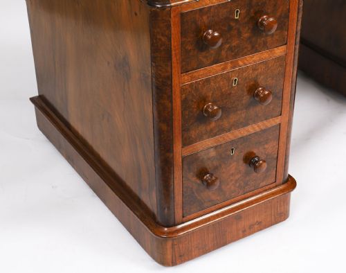 ANTIQUE VICTORIAN BURR WALNUT TWIN PEDESTAL DESK C1860 19TH C - ADDITIONAL PHOTO 5