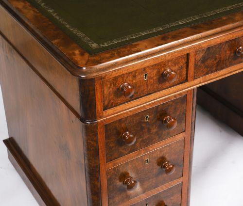 ANTIQUE VICTORIAN BURR WALNUT TWIN PEDESTAL DESK C1860 19TH C - ADDITIONAL PHOTO 7