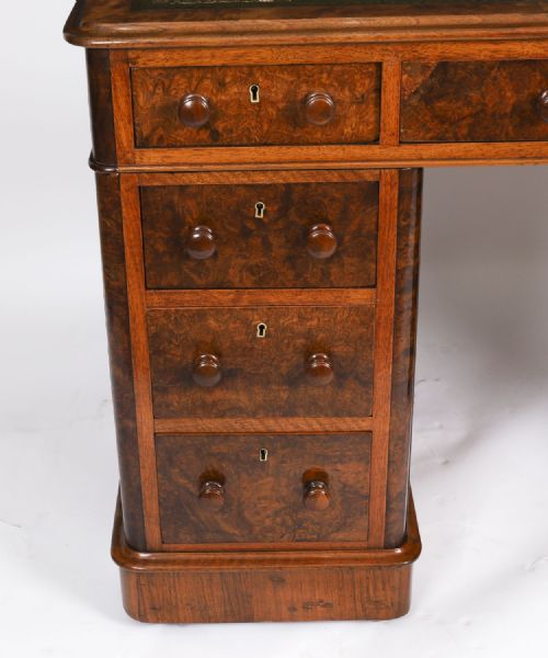 ANTIQUE VICTORIAN BURR WALNUT TWIN PEDESTAL DESK C1860 19TH C - ADDITIONAL PHOTO 8