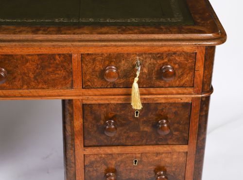 ANTIQUE VICTORIAN BURR WALNUT TWIN PEDESTAL DESK C1860 19TH C - ADDITIONAL PHOTO 9