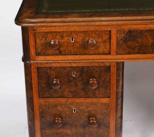 ANTIQUE VICTORIAN BURR WALNUT TWIN PEDESTAL DESK C1860 19TH C - ADDITIONAL PHOTO 10