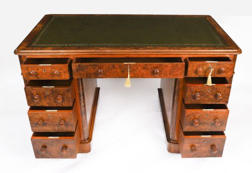 ANTIQUE VICTORIAN BURR WALNUT TWIN PEDESTAL DESK C1860 19TH C - ADDITIONAL PHOTO 11