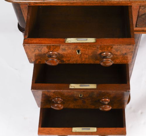 ANTIQUE VICTORIAN BURR WALNUT TWIN PEDESTAL DESK C1860 19TH C - ADDITIONAL PHOTO 15