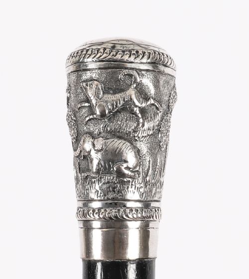 fig 1. Antique Anglo-Indian Hardwood & Silver Pommel Walking Stick C1880 91.5cm 36