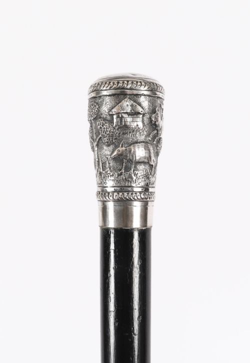 fig 2. Antique Anglo-Indian Hardwood & Silver Pommel Walking Stick C1880 91.5cm 36