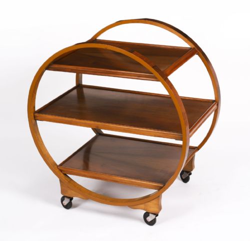 ANTIQUE ART DECO FIGURED WALNUT SERVING TROLLEY C1920 20TH C - ADDITIONAL PHOTO 1