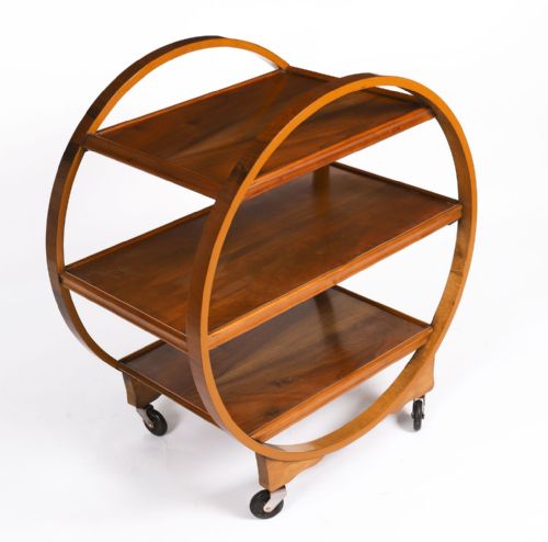 ANTIQUE ART DECO FIGURED WALNUT SERVING TROLLEY C1920 20TH C - ADDITIONAL PHOTO 2