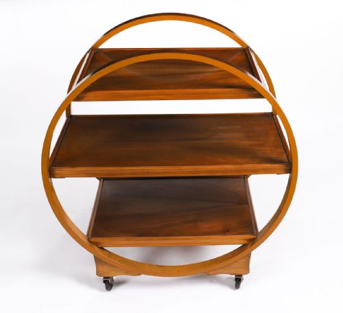 ANTIQUE ART DECO FIGURED WALNUT SERVING TROLLEY C1920 20TH C - ADDITIONAL PHOTO 4