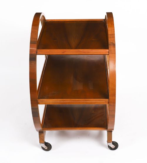 ANTIQUE ART DECO FIGURED WALNUT SERVING TROLLEY C1920 20TH C - ADDITIONAL PHOTO 6