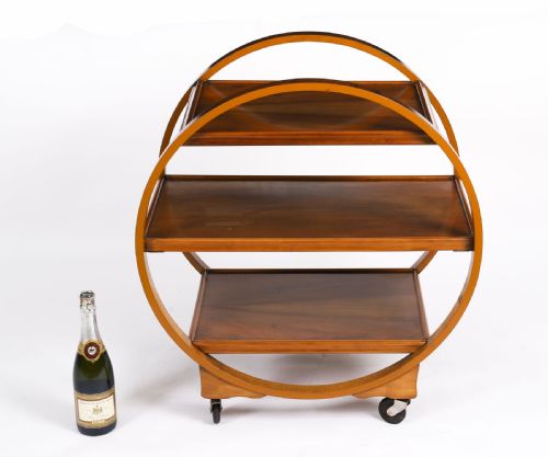 ANTIQUE ART DECO FIGURED WALNUT SERVING TROLLEY C1920 20TH C - ADDITIONAL PHOTO 9