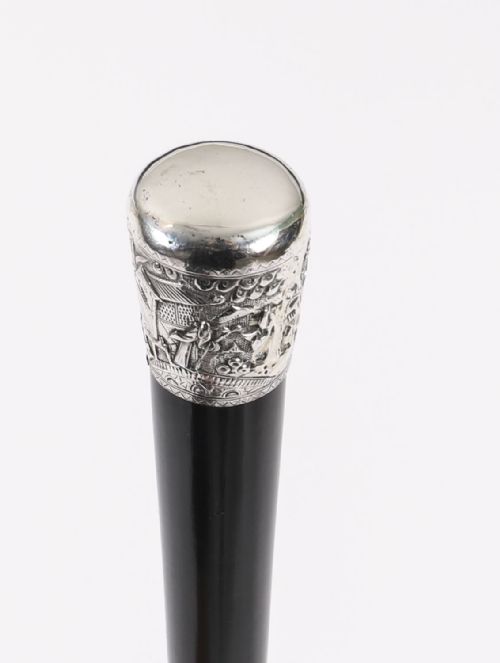 ANTIQUE SILVER MALACCA CHINESE WALKING STICK CANE 19TH C 92CM36INCHES - ADDITIONAL PHOTO 2