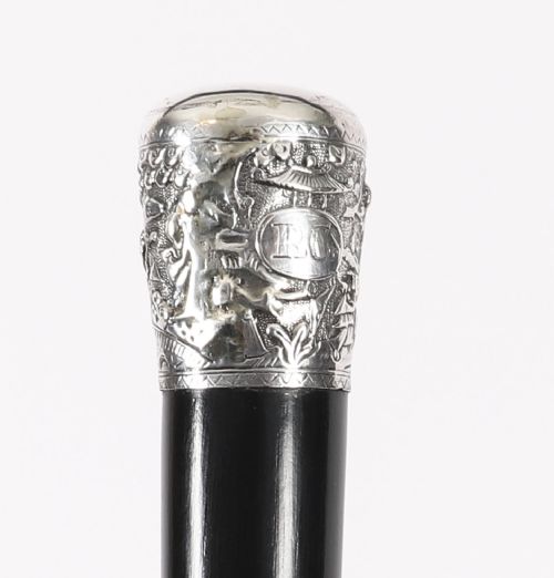 ANTIQUE SILVER MALACCA CHINESE WALKING STICK CANE 19TH C 92CM36INCHES - ADDITIONAL PHOTO 4