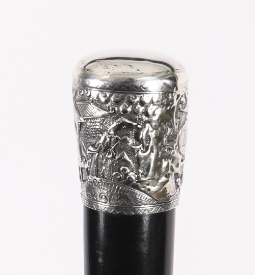 ANTIQUE SILVER MALACCA CHINESE WALKING STICK CANE 19TH C 92CM36INCHES - ADDITIONAL PHOTO 5