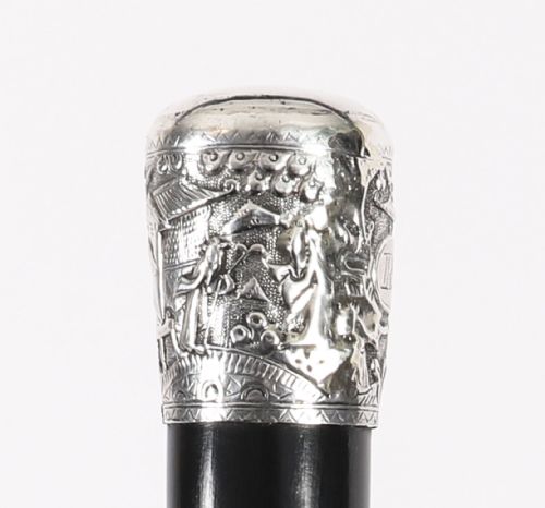 ANTIQUE SILVER MALACCA CHINESE WALKING STICK CANE 19TH C 92CM36INCHES - ADDITIONAL PHOTO 6