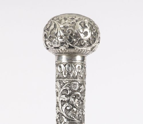 fig 1. Antique Ladies Anglo Indian Silver Bamboo Walking Stick Cane 19th C 87cm 34.5