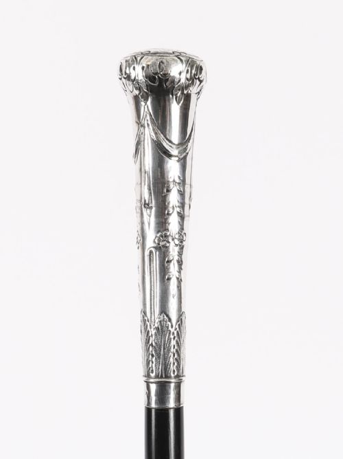 ANTIQUE CONTINENTAL NEOCLASSICAL SILVER WALKING STICK 92CM 365 INCHES - ADDITIONAL PHOTO 2