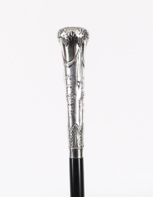 ANTIQUE CONTINENTAL NEOCLASSICAL SILVER WALKING STICK 92CM 365 INCHES - ADDITIONAL PHOTO 3