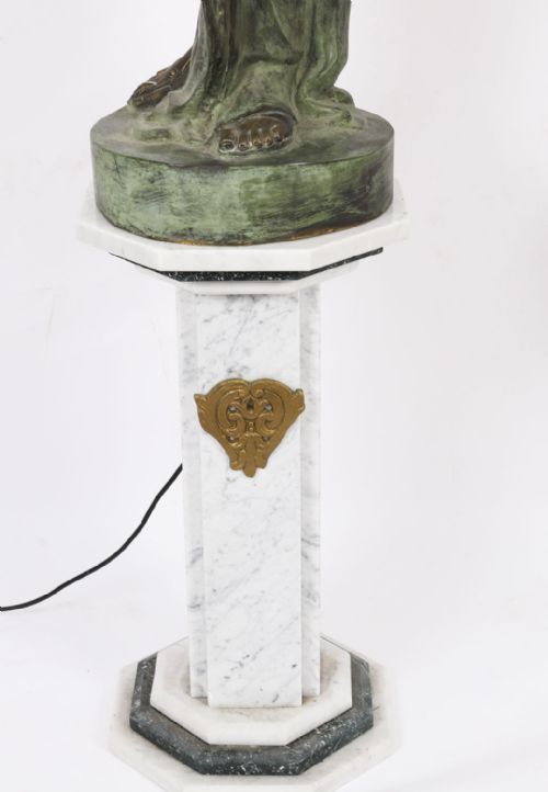 ANTIQUE PAIR LARGE 7FT BRONZE LIBERTAS FIGURAL TORCHERES LAMPS F DE LUCA C1910 - ADDITIONAL PHOTO 11
