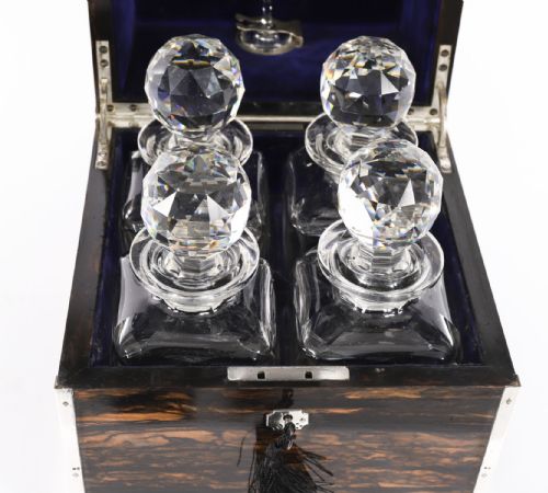 fig 2. Antique Coromandel Silver Mounted Decanter Box Tantalus P & F Schafer 1878